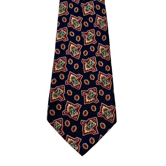 EMPIERE ARMANI Dark Blue, Red & Gold 100% Silk Paisley Inspired Tie | 58" - Picture 3 of 7